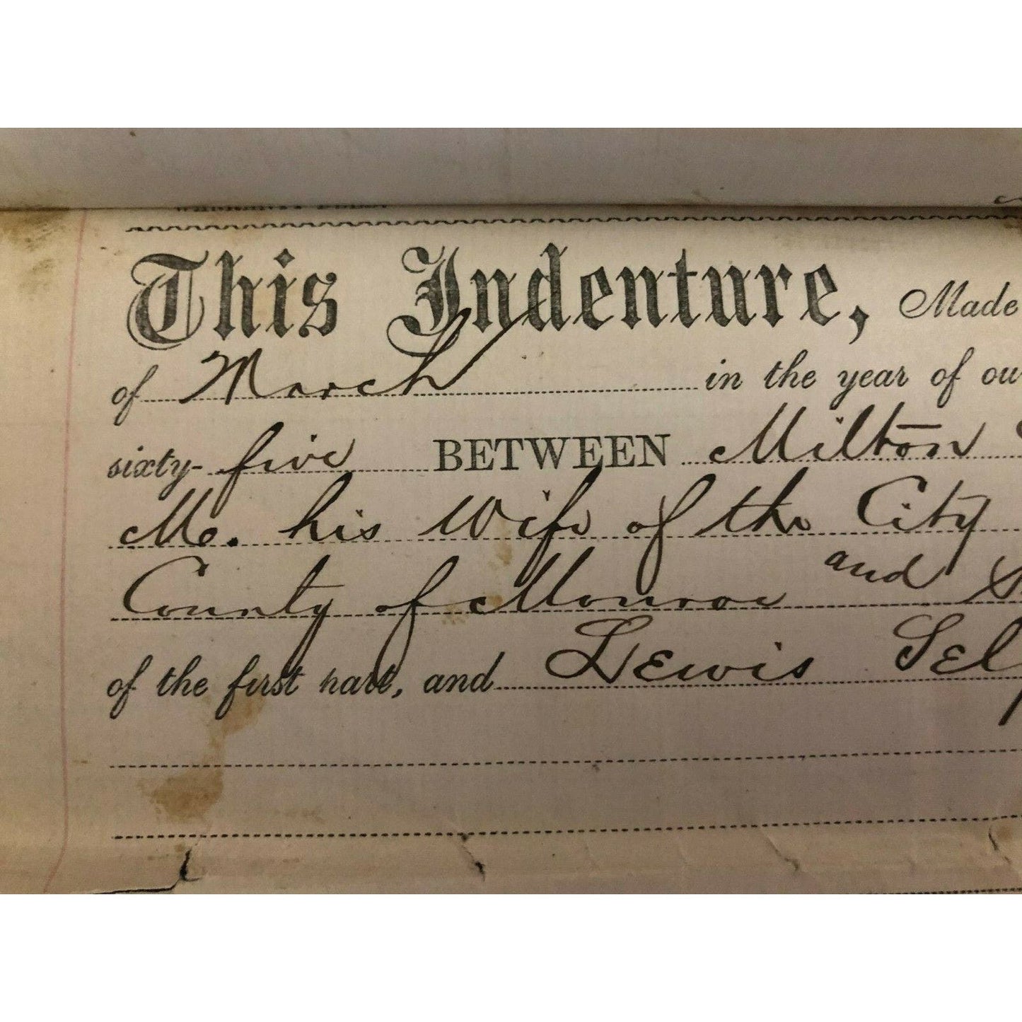 1865 Rochester New York Property Warranty Deed - Milton & Sarah Holton