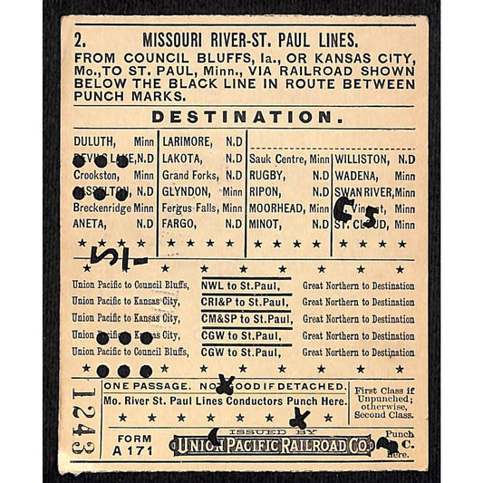 1912 Union Pacific Railroad Ticket Missouri River St. Paul Council Bluffs #1243