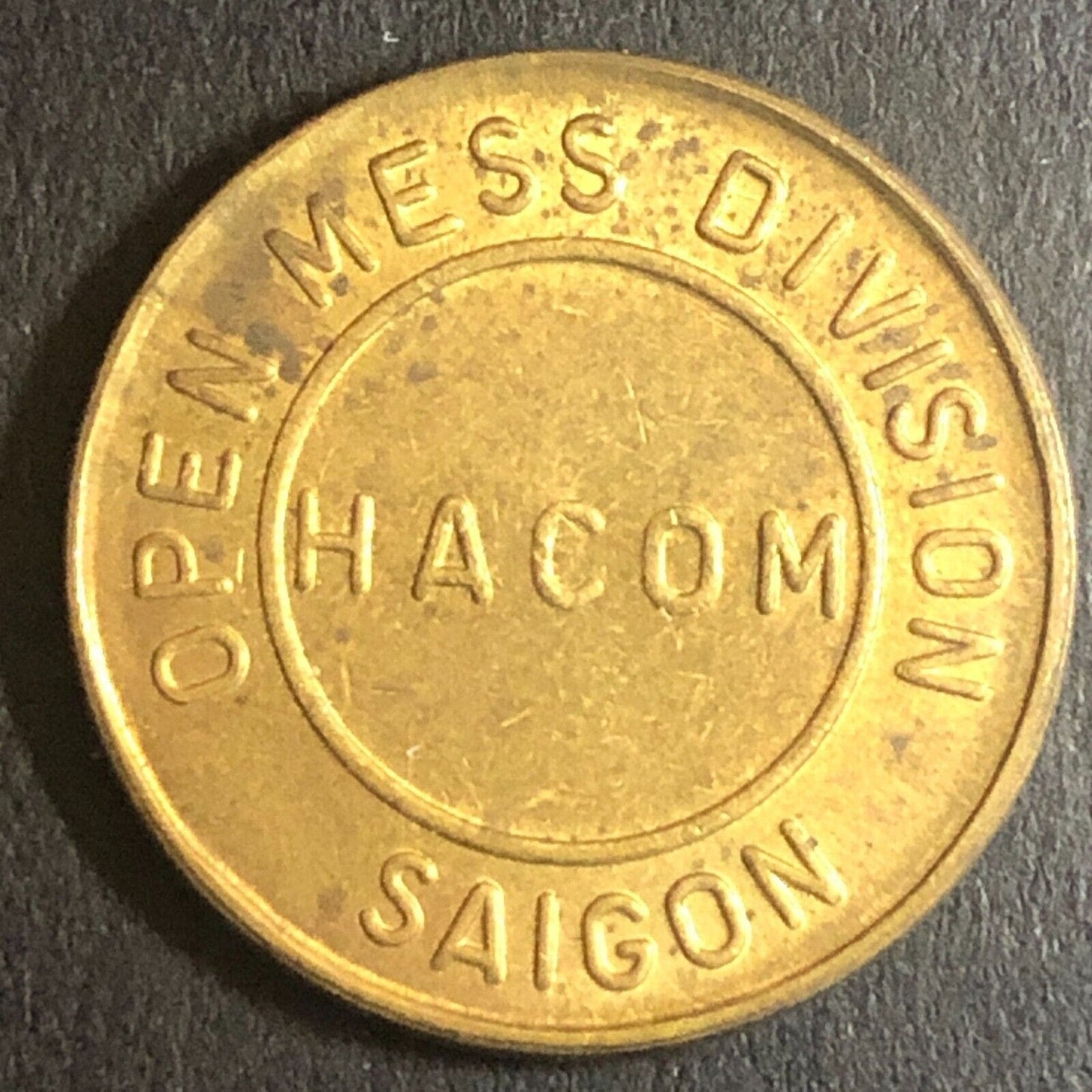 Vietnam Trade Token HACOM Open Mess Division Saigon w/ MACV Insignia 21.4mm