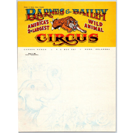 Barnes and Bailey Wild Animal Circus Letterhead c1964 Scarce