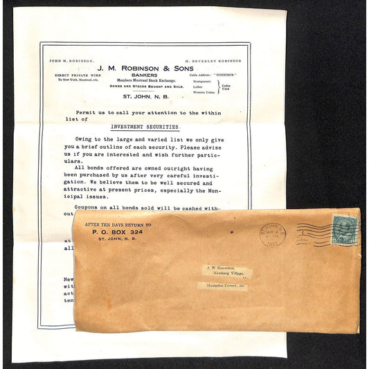 Hampden Center, ME Amos W. Knowlton* 1910 J.M. Robinson Bond Offering Sheet