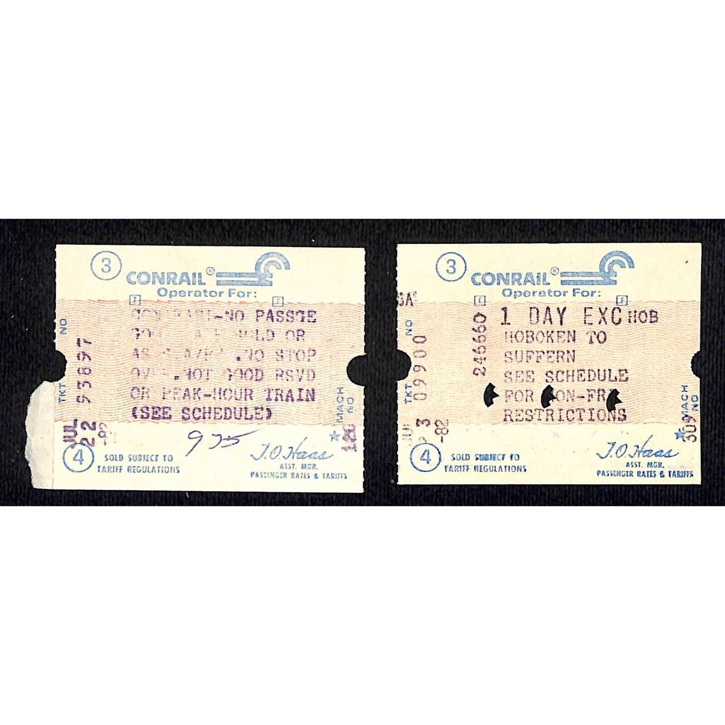 Conrail c1982? Pair of Ticket Stubs incl. Hoboken to Suffern