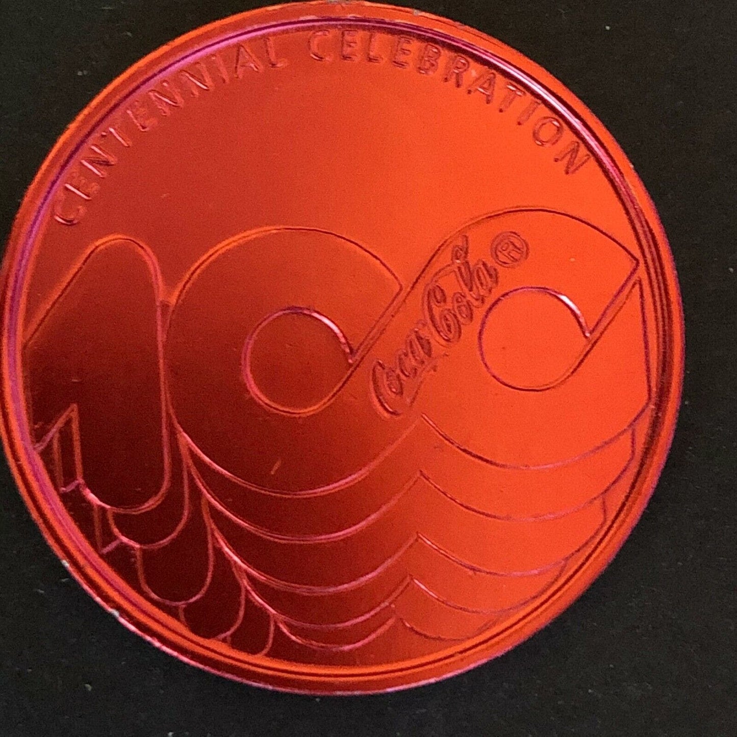 39mm 1986 Coca Cola 100th Anniversary Red Aluminum Token - VGC