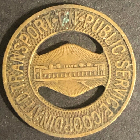 c1930 16mm Public Service Coordinated Transport G/F One Fare Token (Newark, NJ)