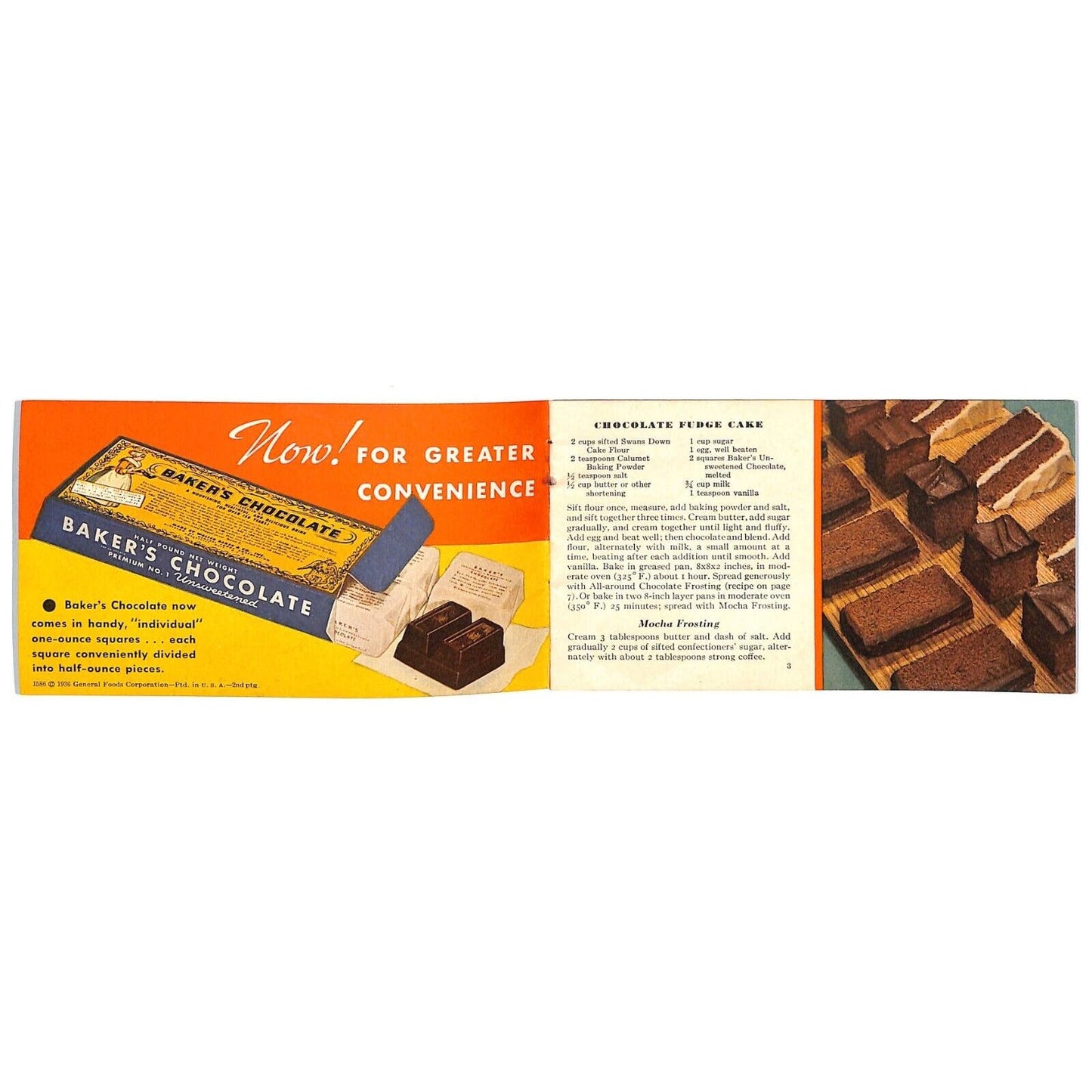 Baker's Chocolate Sampler Recipe Booklet 1936 14pp Cake Frosting Brownies VGC