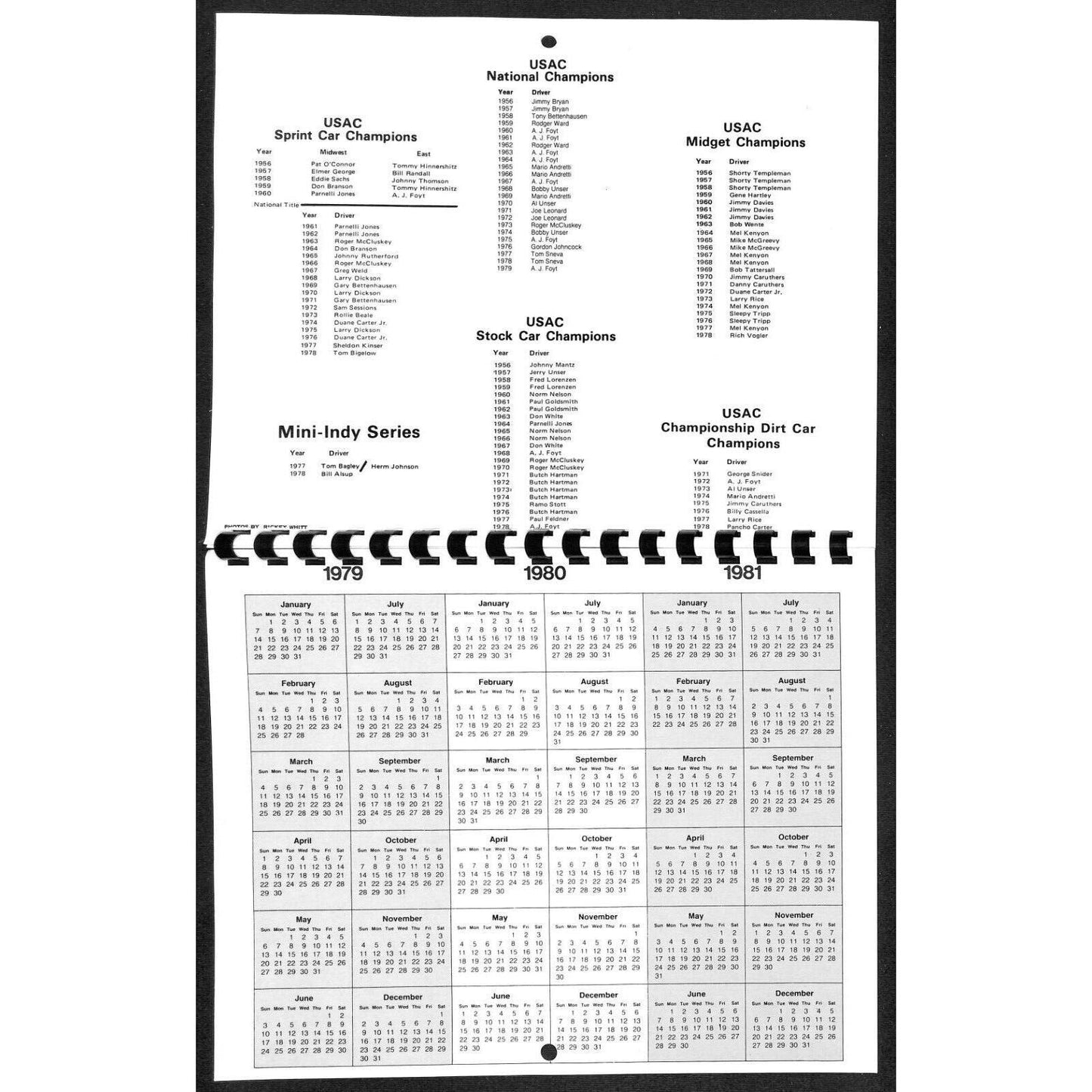 1980 USAC United States Auto Club Calendar - Unused VGC