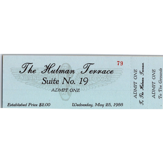 1988 Indy 500 The Hulman Terrace Unused Ticket Indianapolis IMS #79