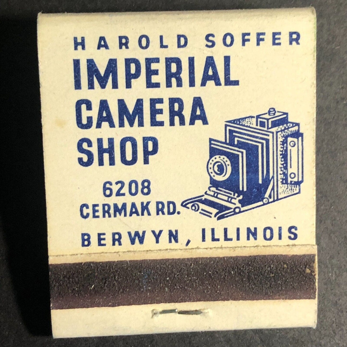 Harold Soffer Imperial Camera Shop Berwyn, IL Full Matchbook c1950's-60's Scarce