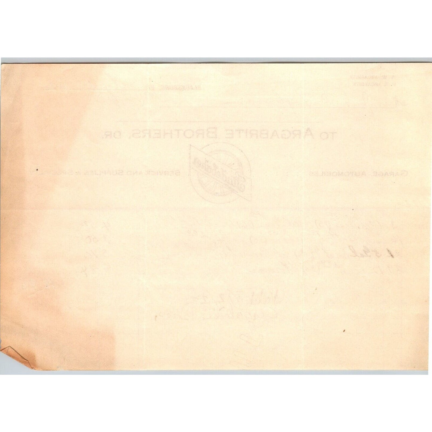 Blacksburg, VA Argabrite Brothers - Studebaker Garage Automobiles 1922 Billhead