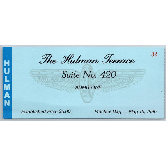 1996 Indy 500 Practice Day Hulman Terrace Ticket Stub Indianapolis #32