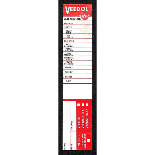 Flying A Veedol Service / Oil Change Door Jam Auto Sticker c1967