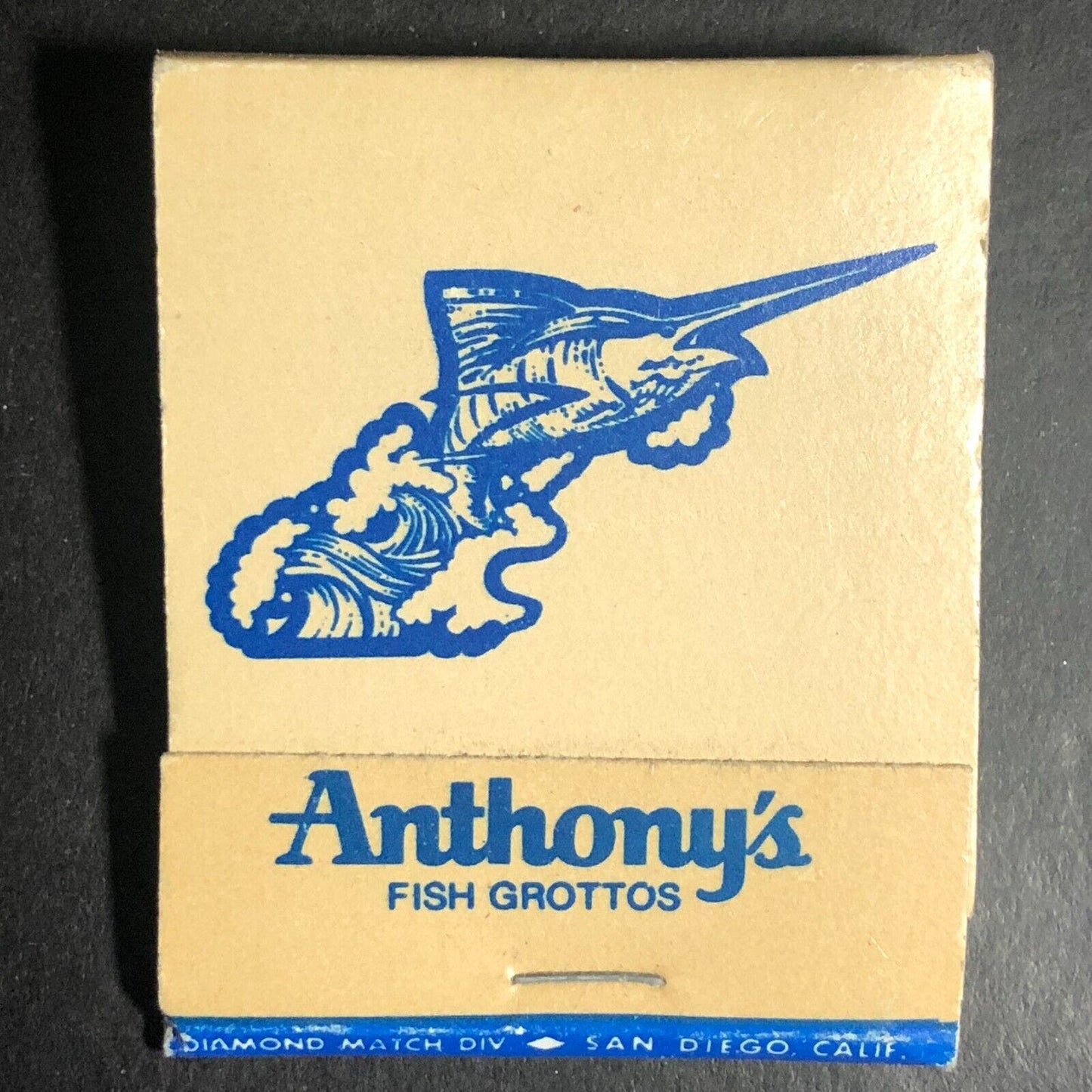 Anthony's Fish Grottos San Diego La Jolla La Mesa CA Full Matchbook c1973-79