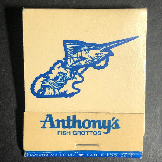 Anthony's Fish Grottos San Diego La Jolla La Mesa CA Full Matchbook c1973-79
