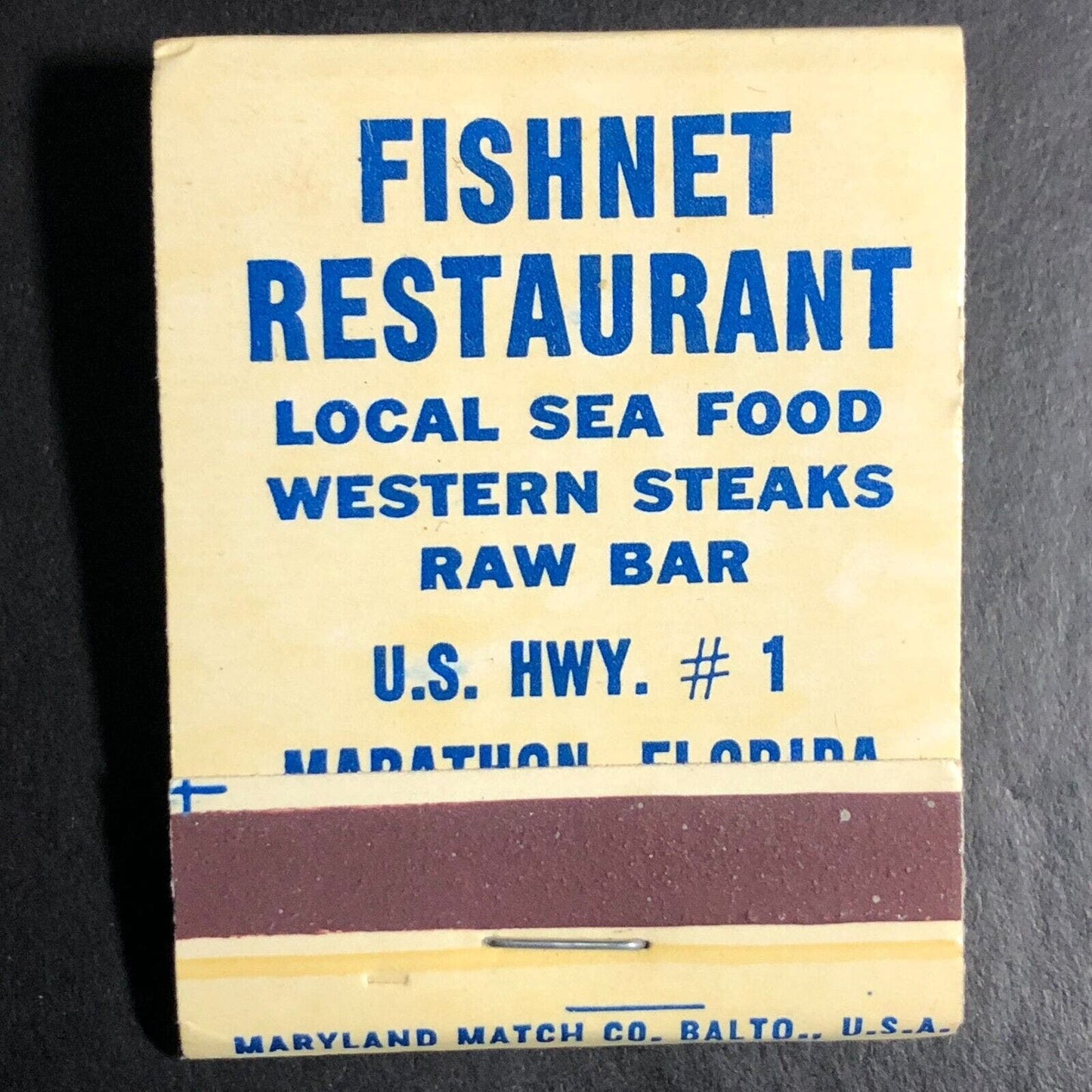 Fishnet Restaurant Local Seafood Marathon, FL Full Matchbook c1968-73