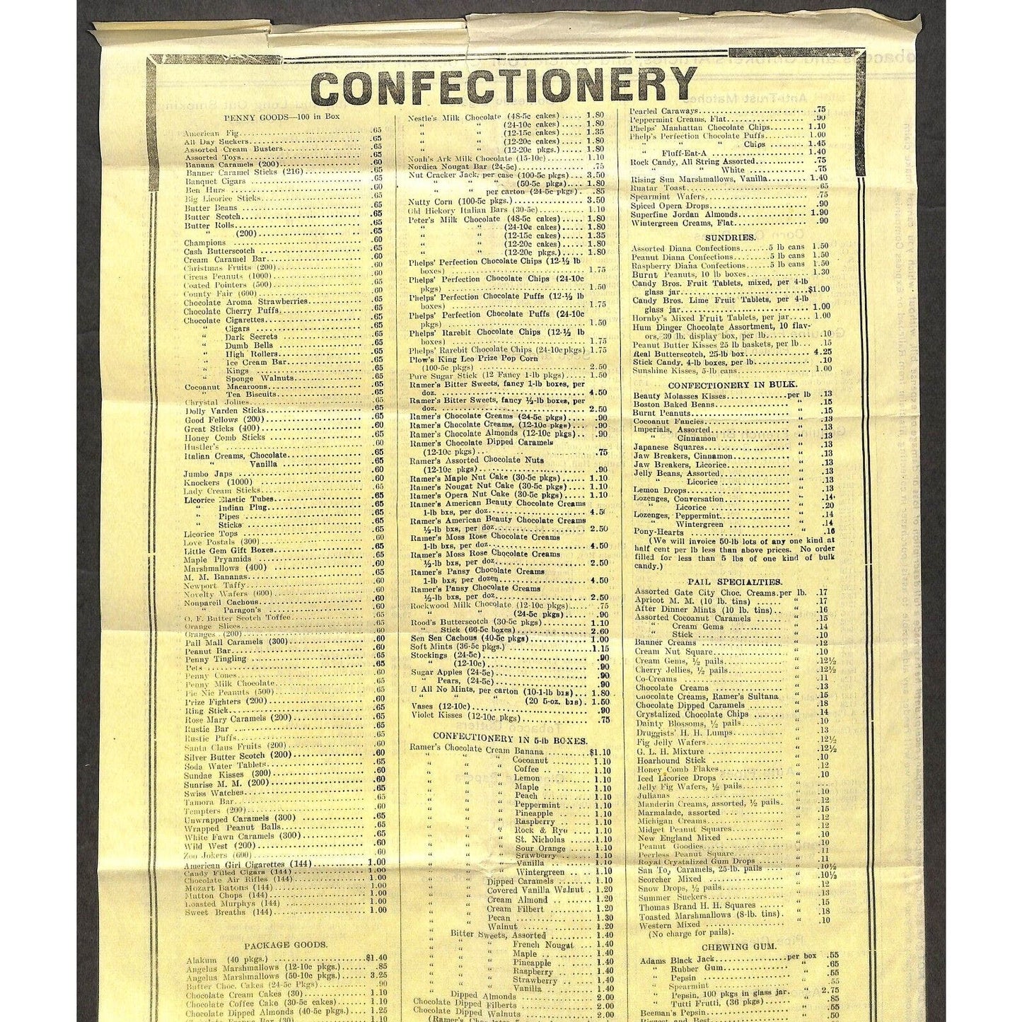 1909 Lindsay & Co. Helena, Montana Wholesale Fruits & Produce Large Price Sheet