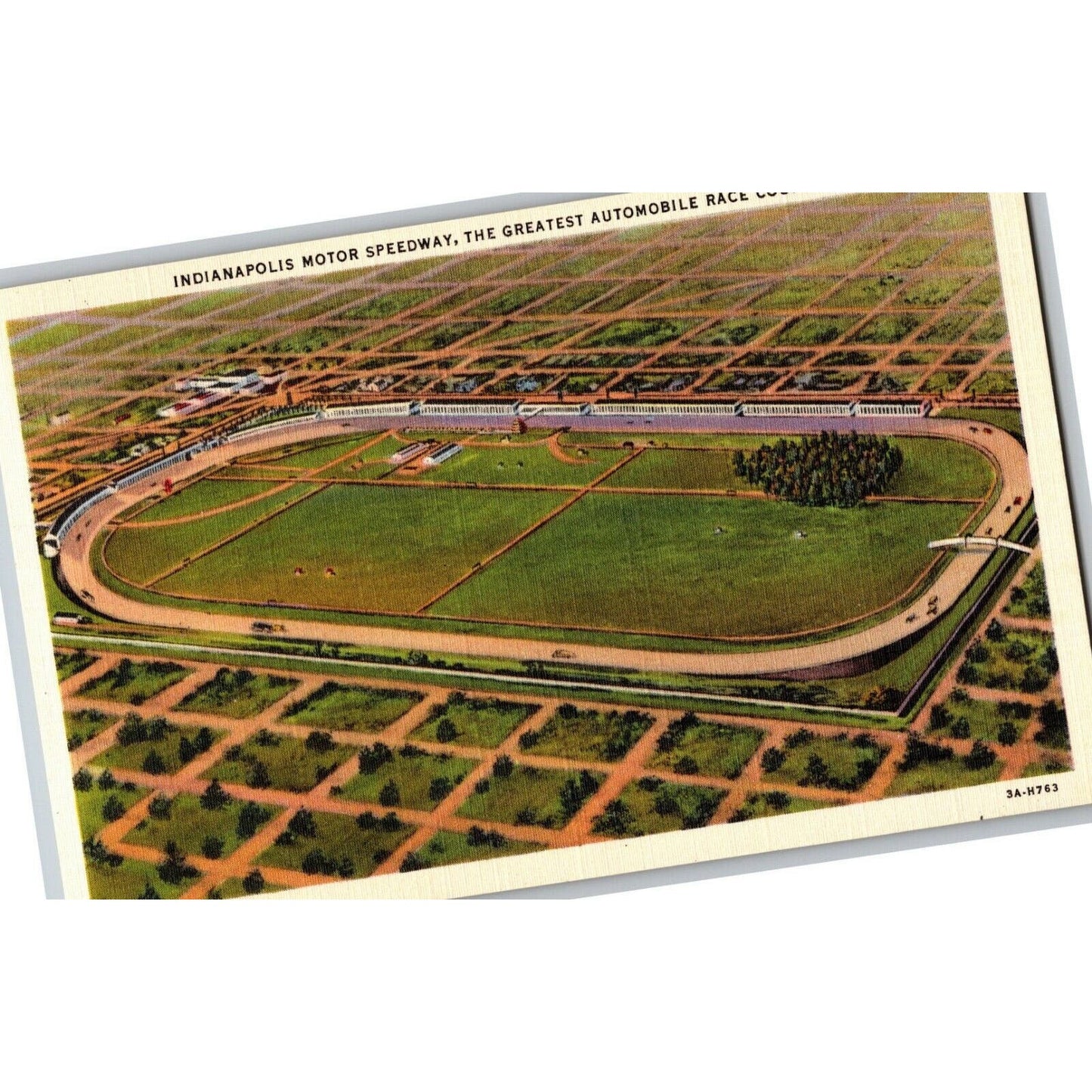 Indy 500 Linen Postcard 1930 "The Greatest Automobile Race Course" NP De Wolf