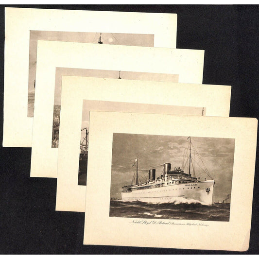 Group of 4 c1930's-40's Cruise Line Art 7" x 8 1/2" Nordd. Lloyd Roland Columbus