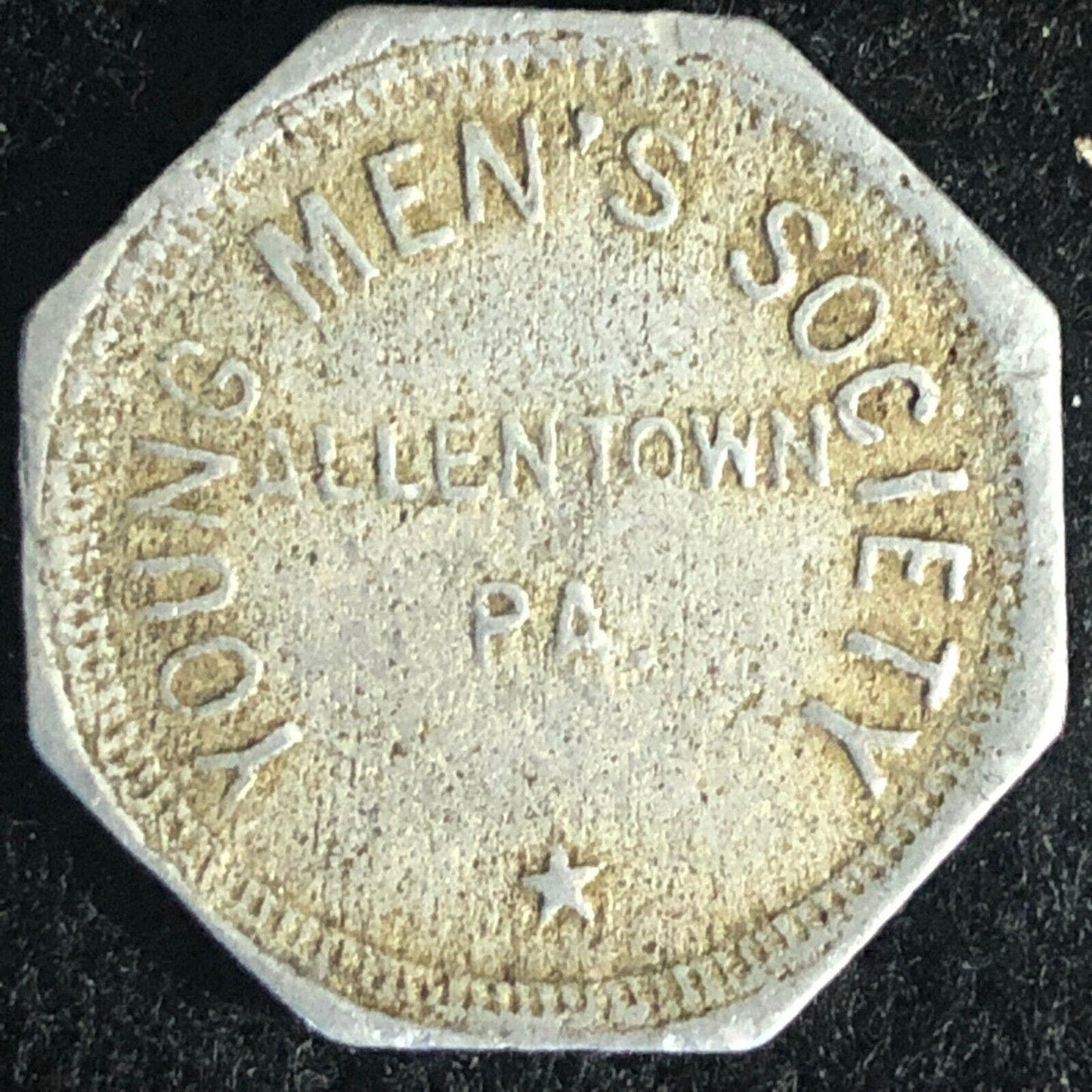 Young Men's Society Allentown, PA Aluminum Token 23mm Hexagon Scarce