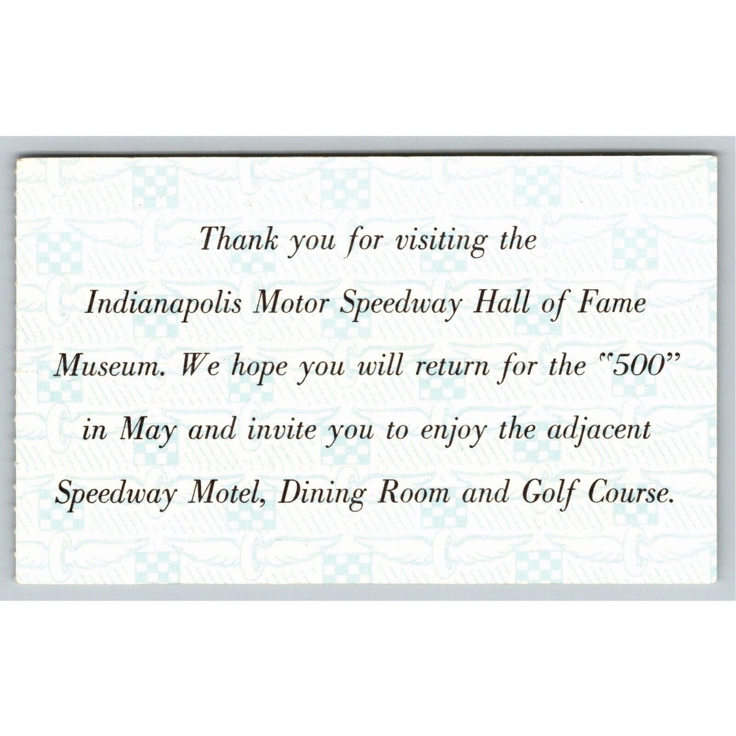 c1980's Indy 500 Hall of Fame Museum Ticket Stub Card Indianapolis #180371