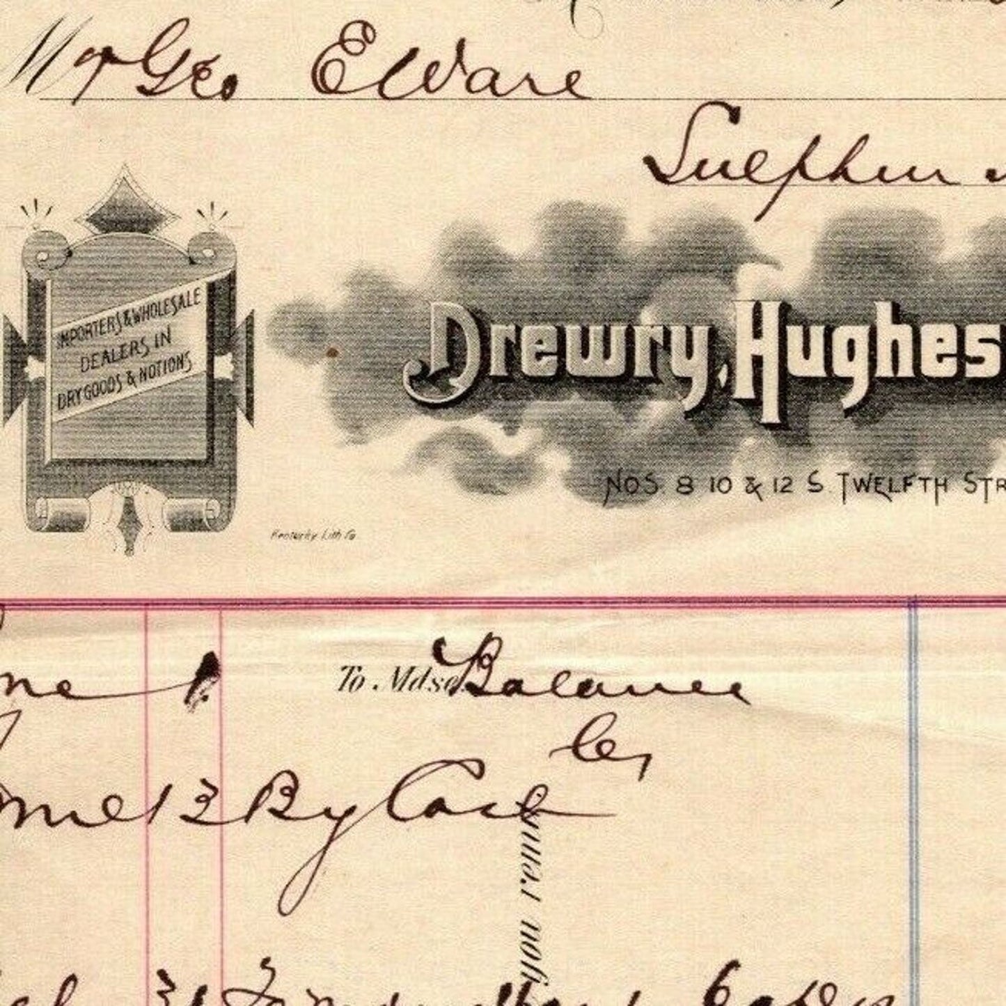 Drewry, Hughes & Co. (Dry Goods) Letterhead Richmond, VA to: Geo. E. Wear 1894