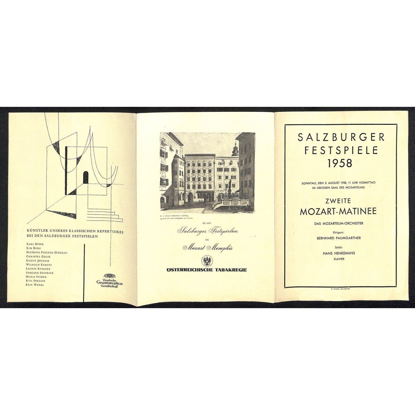 Salzburger Festspiele 1958 Program Mozart - Matinee w/ 2 Tickets - Scarce