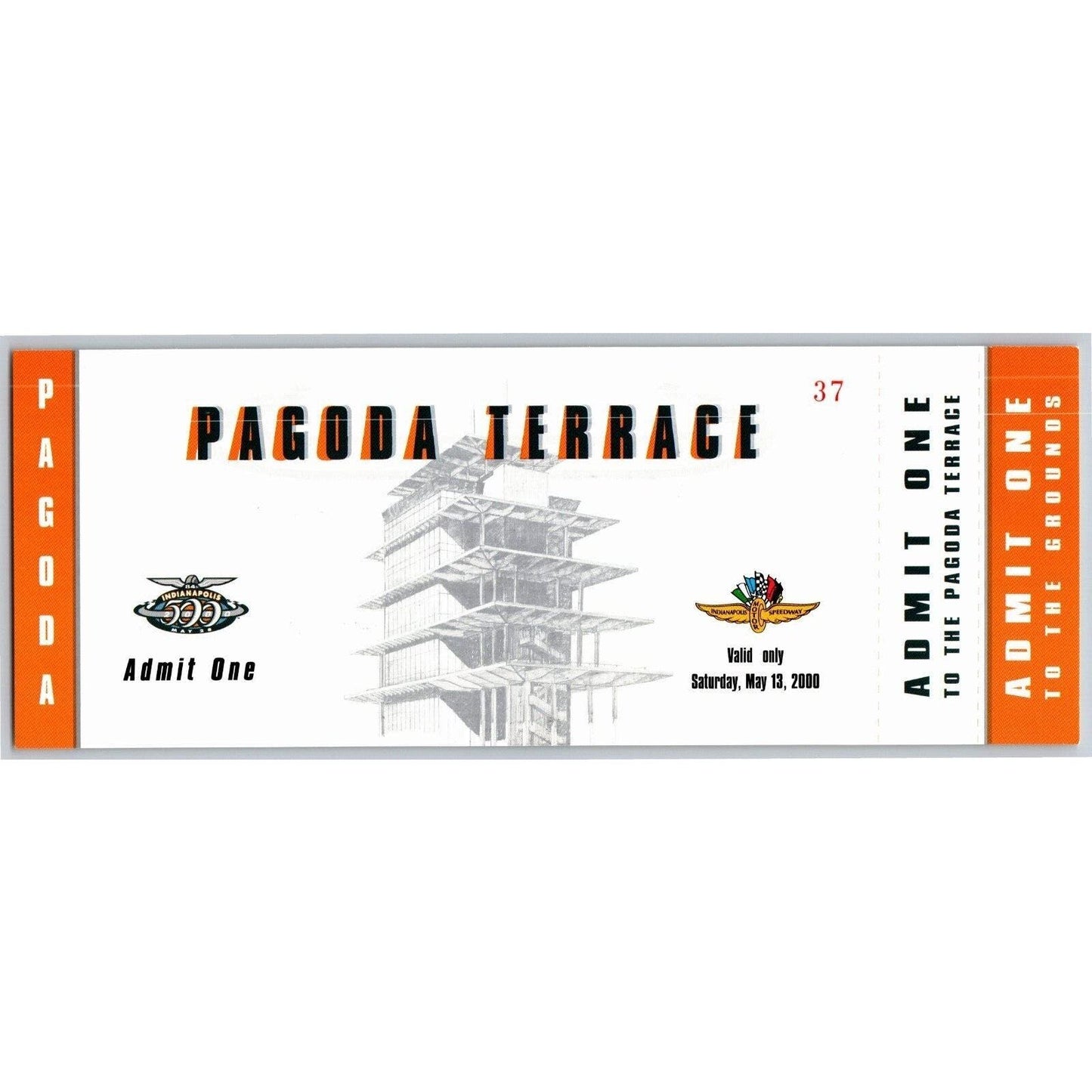 2000 Indy 500 (1st Day Saturday Practice) Pagoda Terrace Unused Ticket IMS #37