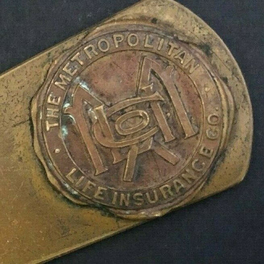 c1920' 8 1/2" Metropolitan Life Insurance Metal Brass Advertising Letter Opener