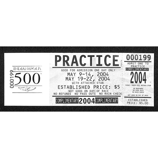 2004 Indy 500 Unused Comp Practice Ticket on IMS Foil Stamped Stock #199 VGC