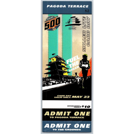 2008 Indy 500 Miller Lite Carb Day 5/23 Pagoda Suite Two Unused Ticket #82