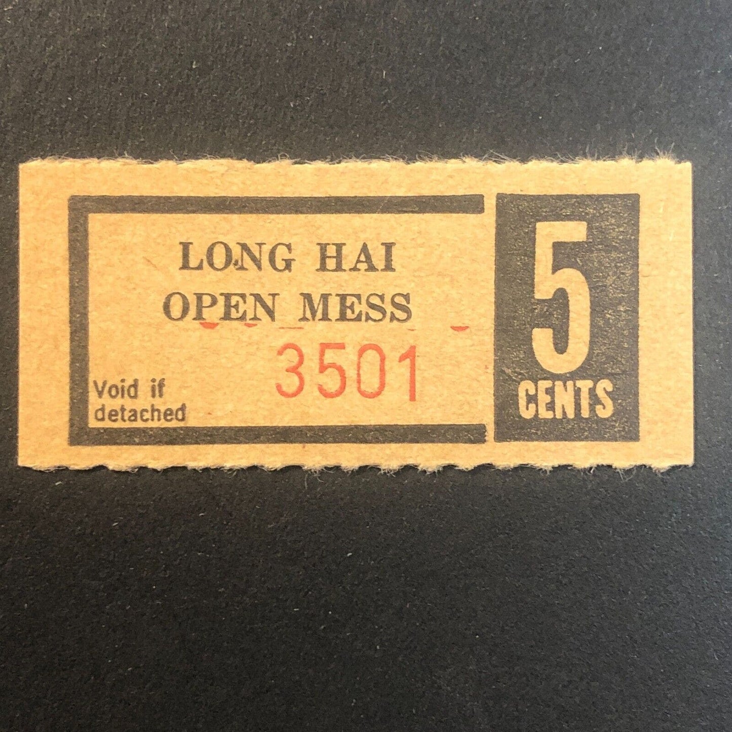 Long Hai Open Mess Vietnam U.S. Military 5 Cents Chit Trade Token - #3501