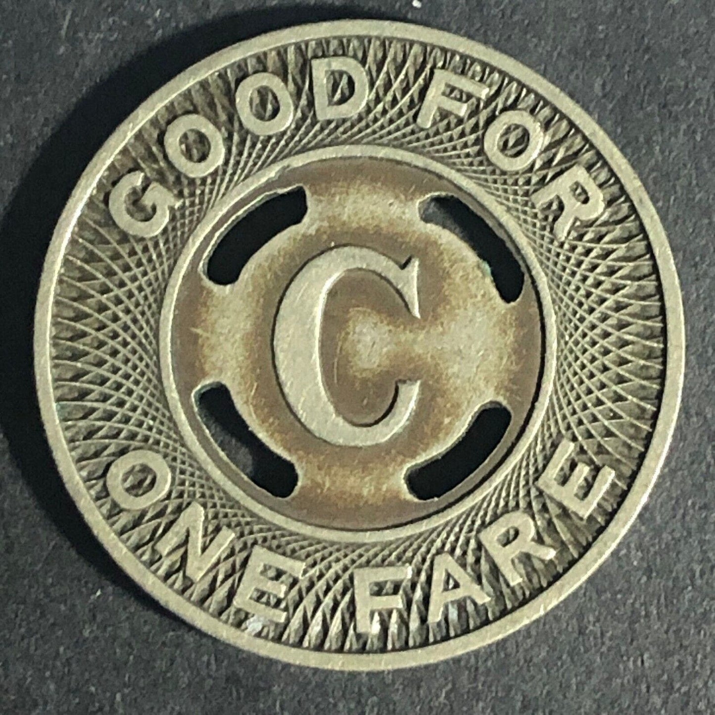 Canton City Lines Inc. "C" G/F One Fare Brass Transit Token - 22.7mm