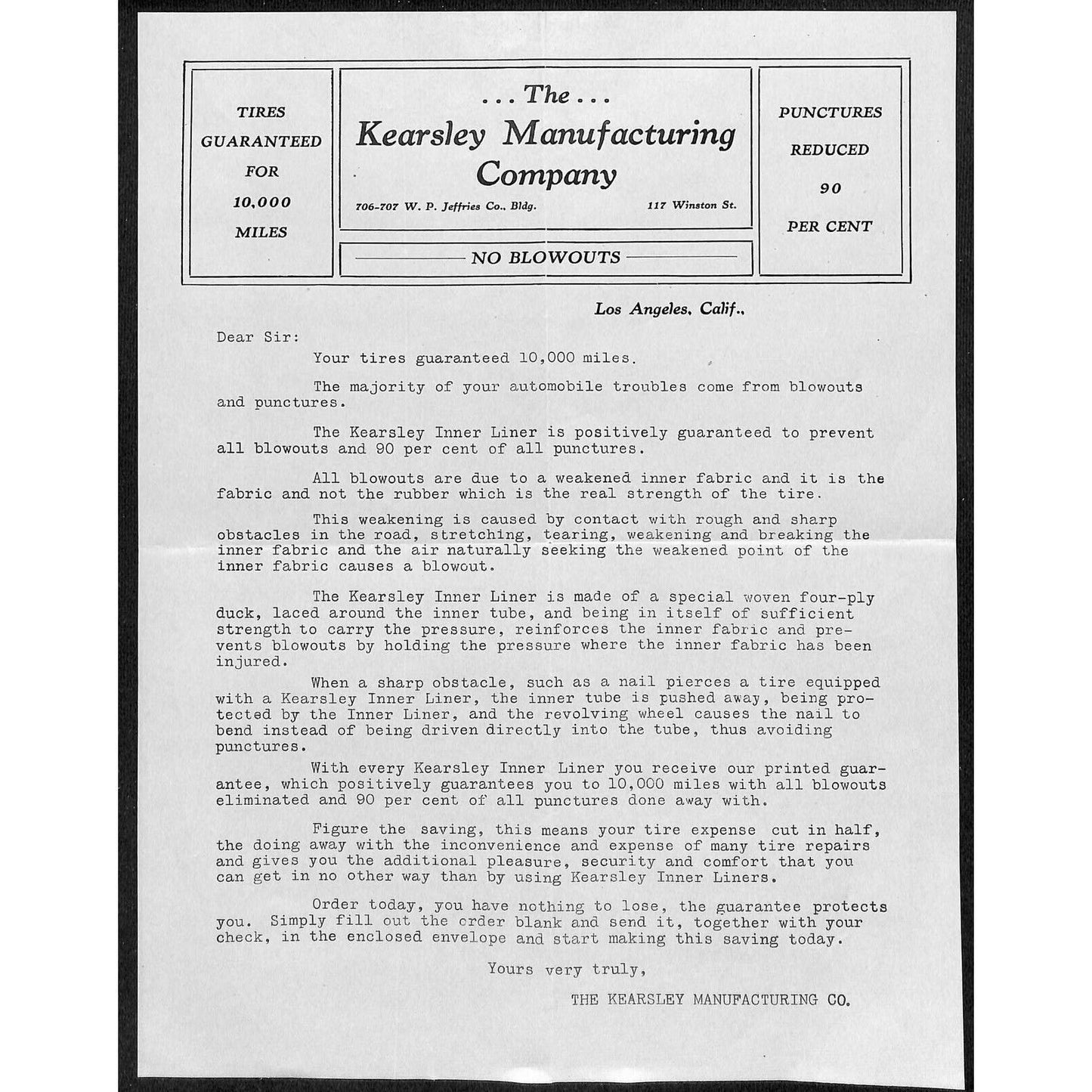 Kearsley Manufacturing Co. Spark Plugs Los Angeles Auto Scarce - 4 Sales Sheets