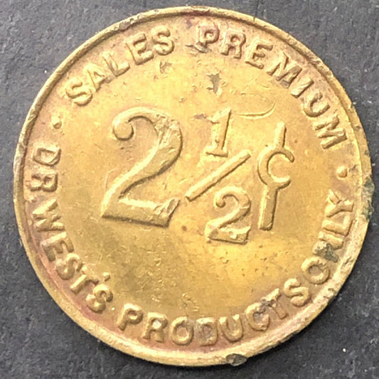 Dr. West's Products Chicago Sales Premium 2½¢ Trade Token Brass 19mm 1933*