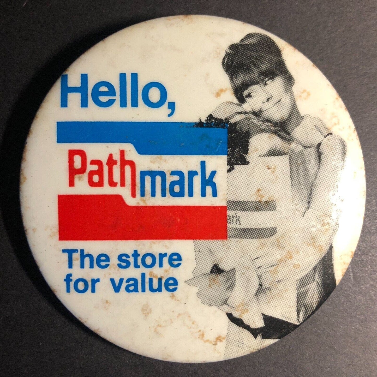 Hello Pathmark The Store For Value 3" Steel Pinback Button c1968 - Scarce