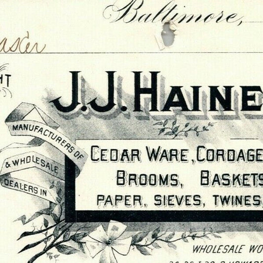1897 Letterhead Billhead J.J. Haines Baskets Mats Baltimore Ephraim Baker*