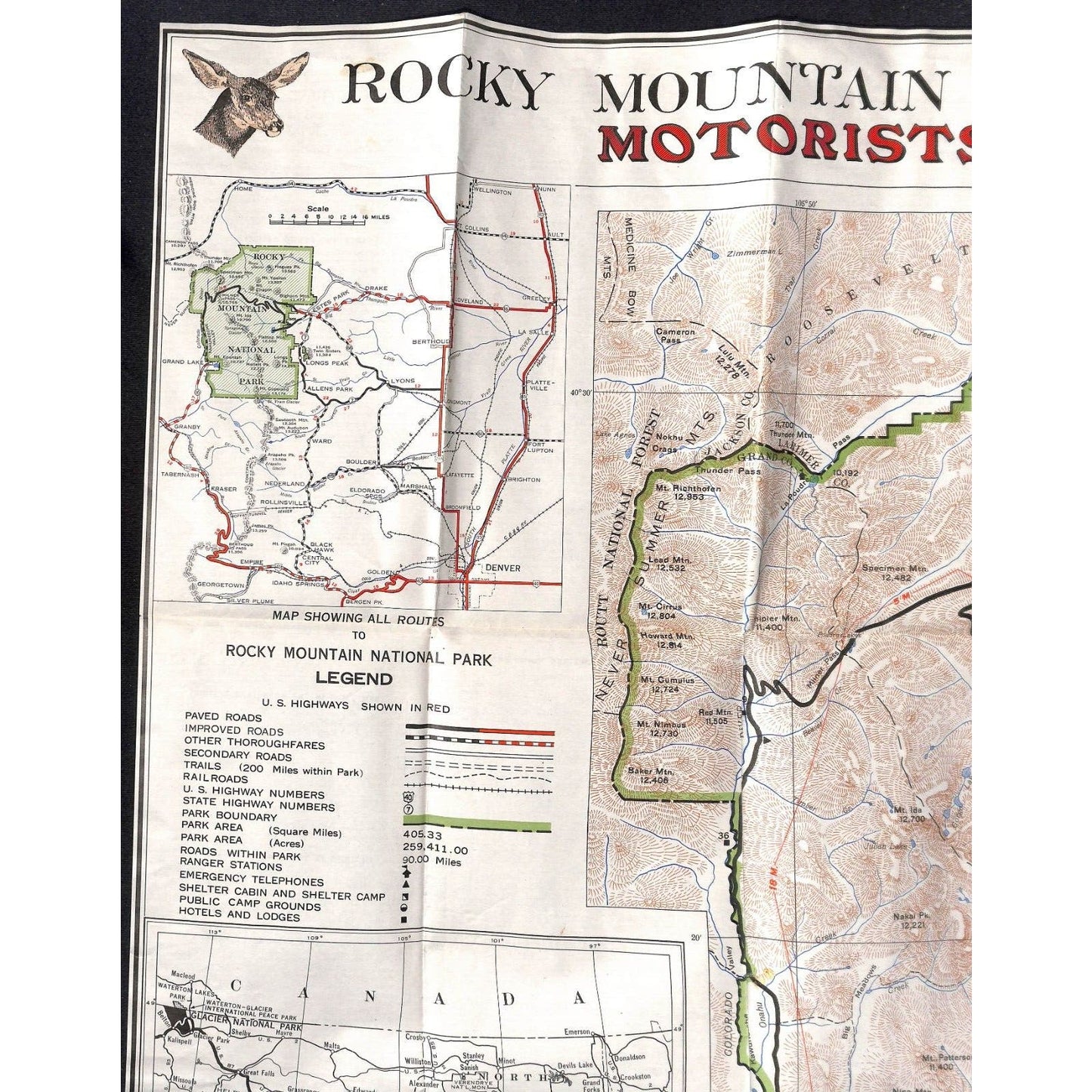 National Park Service "Motorists Guide Rocky Mountain National Park 1937" Scarce