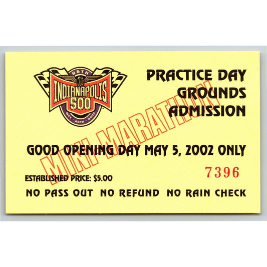 2002 Indy 500 Practice Day Grounds Admission Ticket Pass Card IMS #7396 VGC