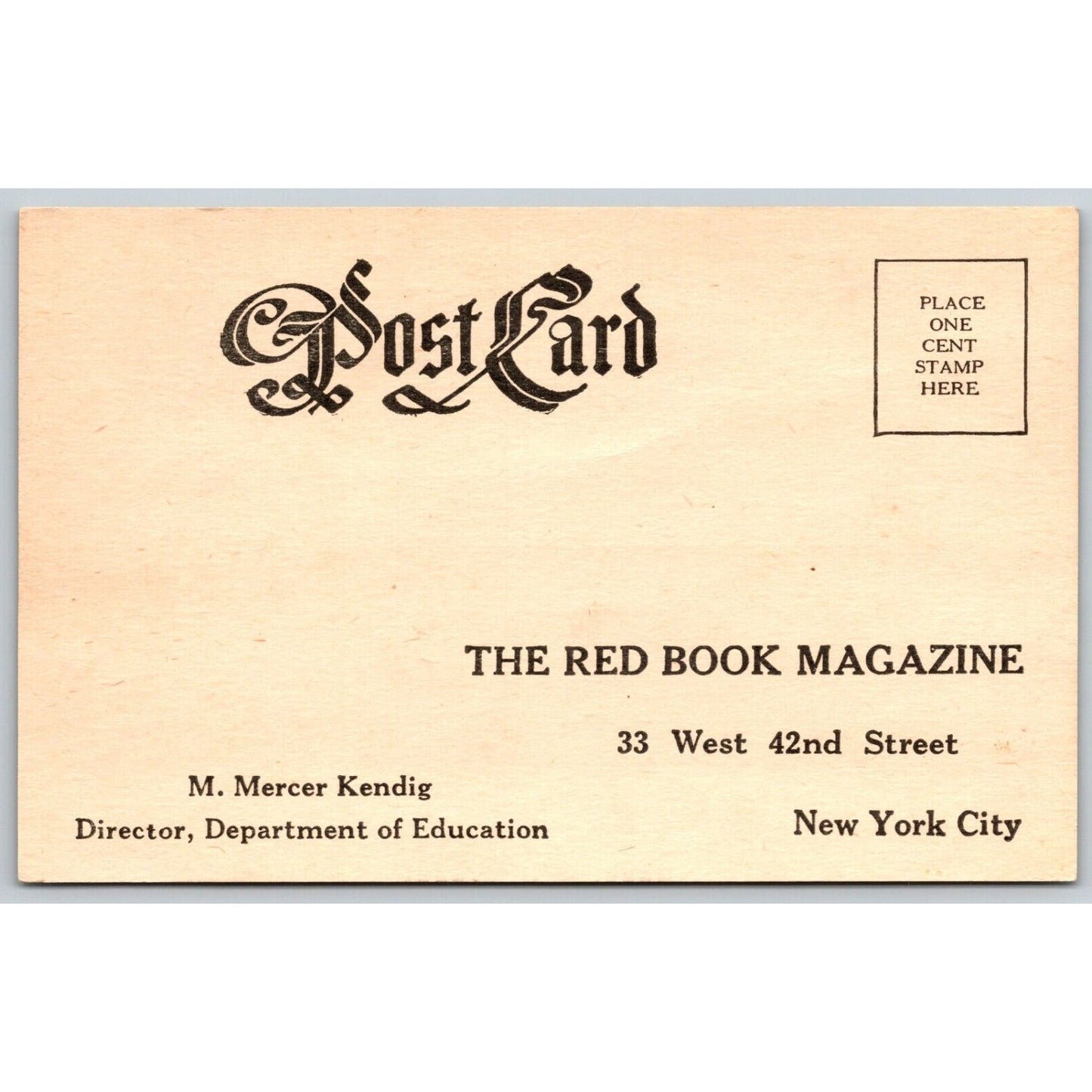 The Red Book Magazine NYC Info Return Form Postcard 1920's Unposted VGC