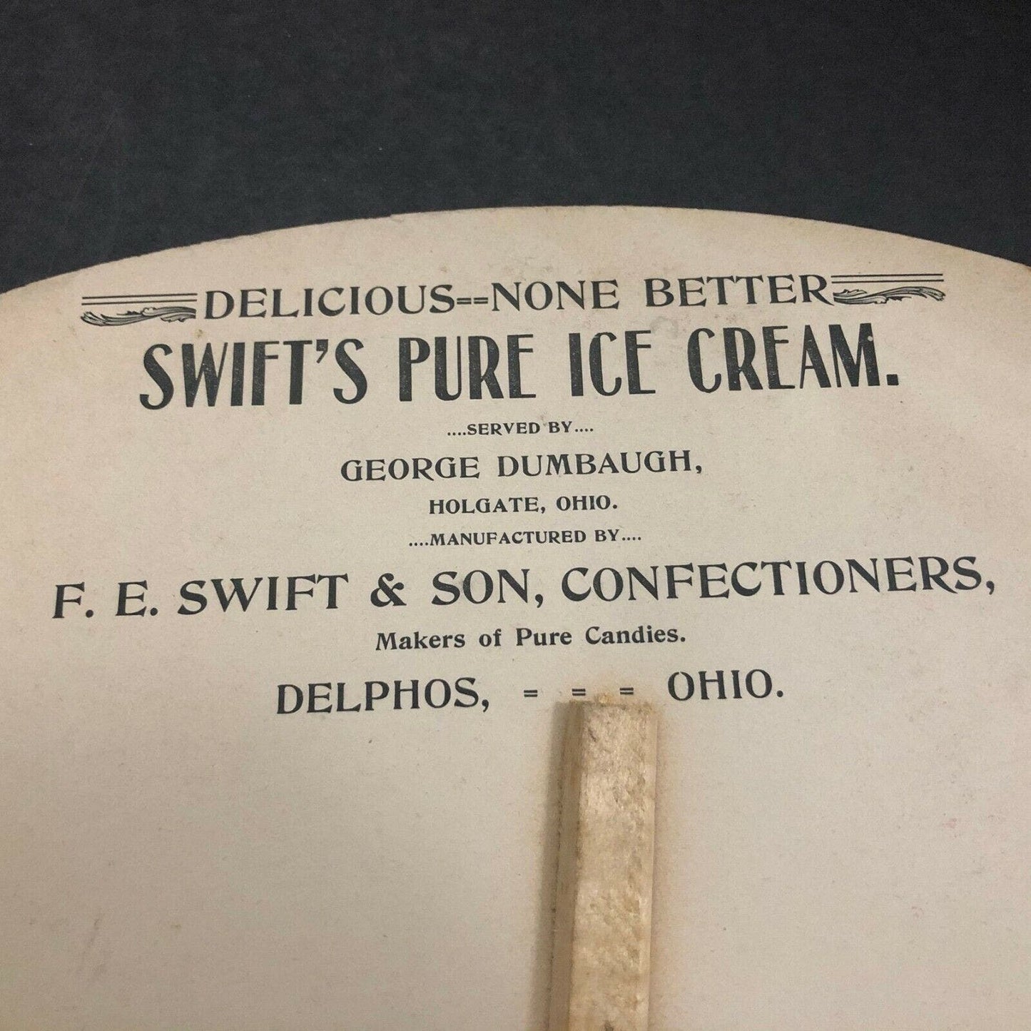 c1940's Advertising Hand Paper Fan Swift's Pure Ice Cream Delphos, OH - Hunting