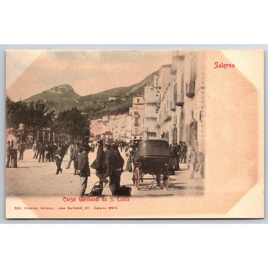 Italian Postcard Salerno Corso Garibaldi from S Lucia RPPC 1901-1907 NP VGC