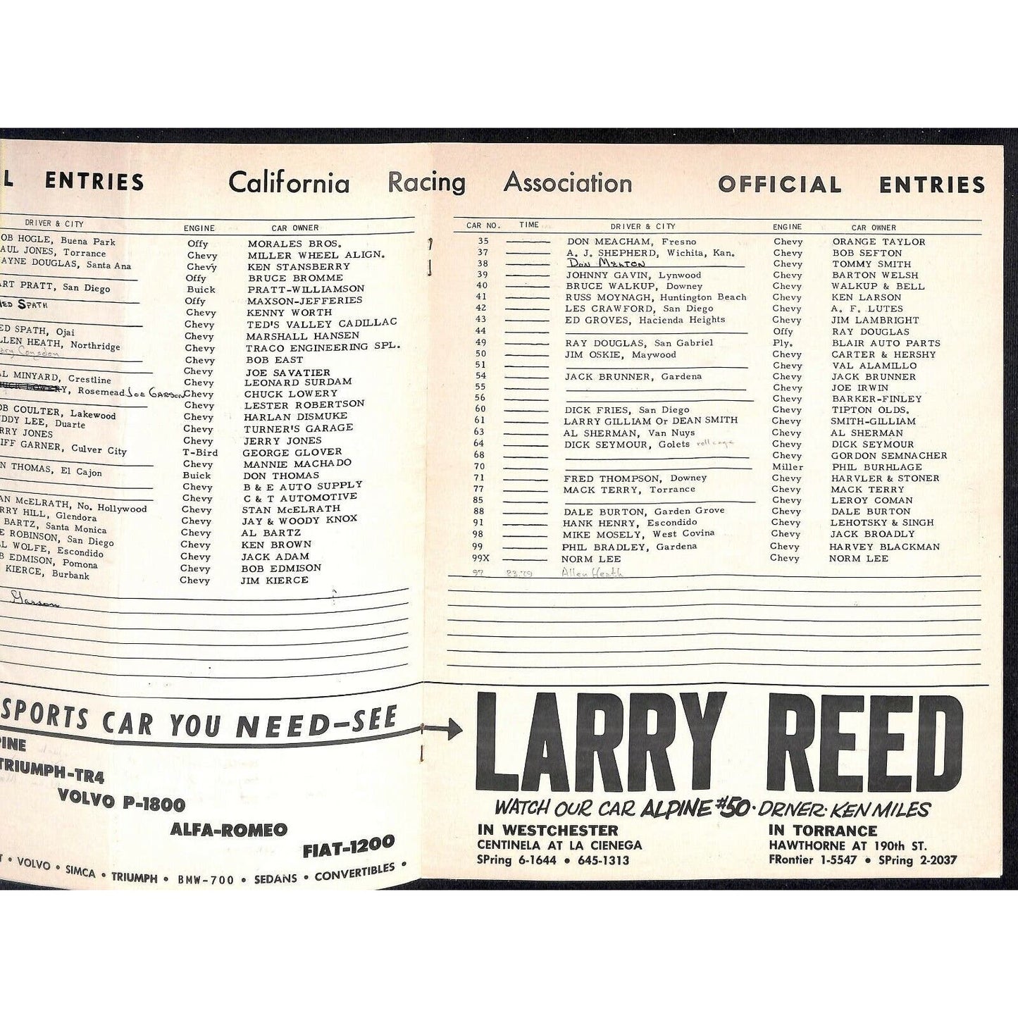 Scarce June 24 1964 CRA Racing Ascot Gardena Big Car Program 12pp.