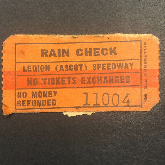 Auto Racing Legion Ascot Speedway (1924 - 1936) Rain Check Ticket #11004