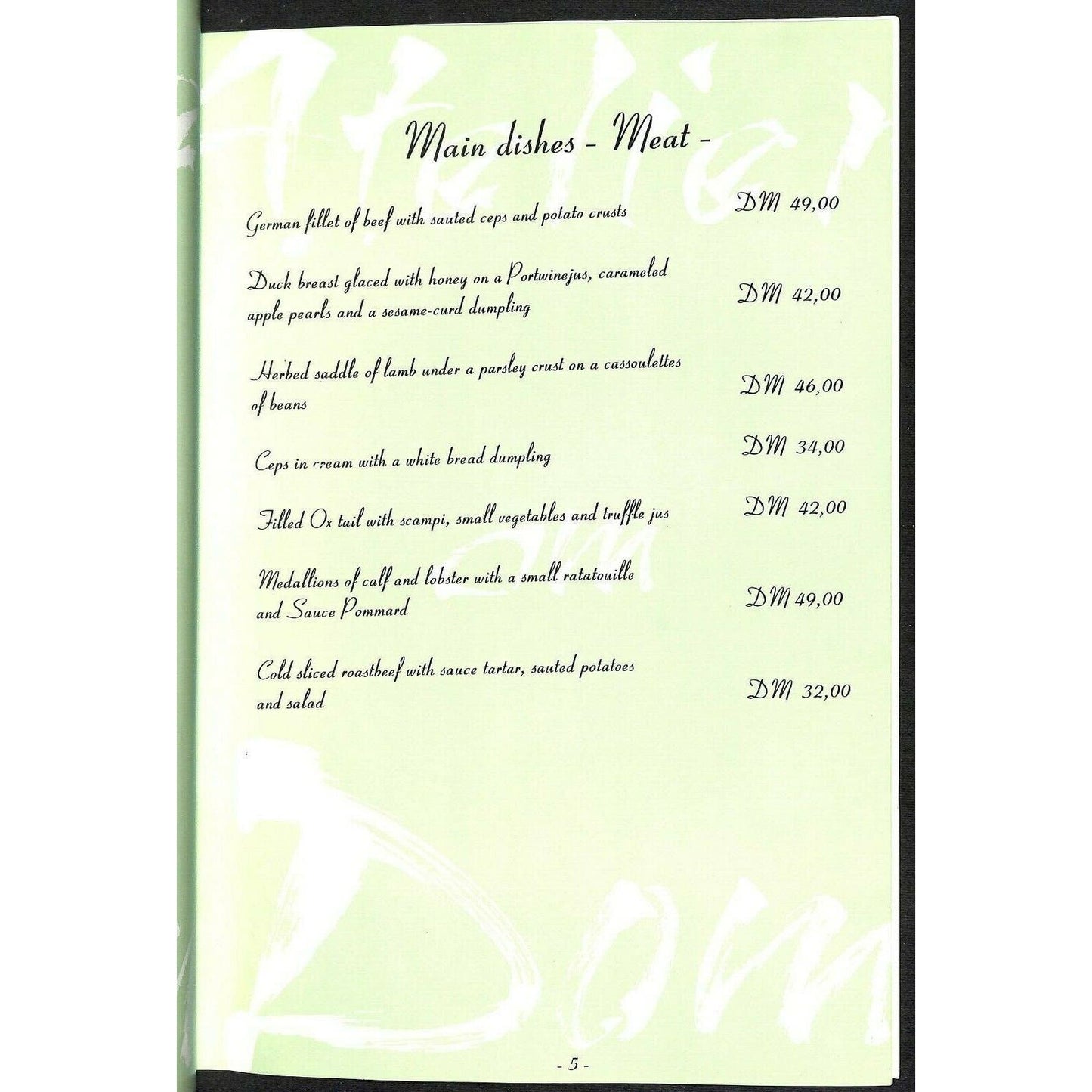 Dom-Hotel Koln-Cologne Restaurant Menu c1996 "Atelier on Dom"