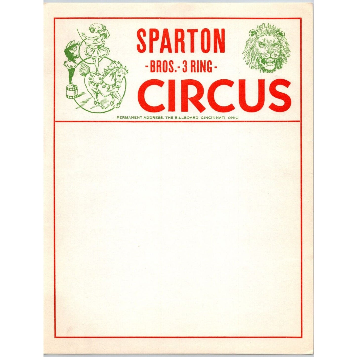 Sparton Bros 3 Ring Circus Letterhead c1940's Cincinnati Scarce