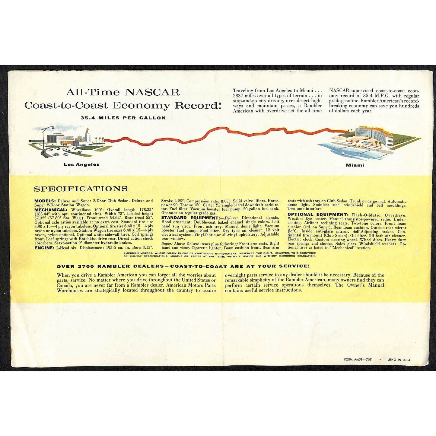 1959 Rambler American Single Sheet Fold-Out Brochure w/ 6 Panels