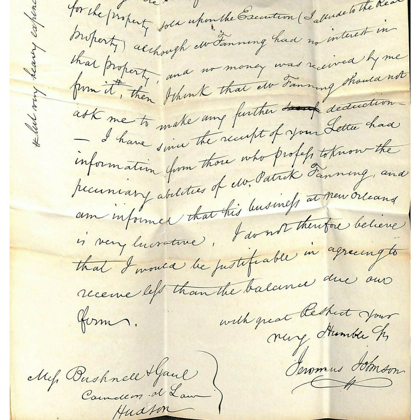 1834 New York Letter Cover re: Interest & Payment for Real Property - Document