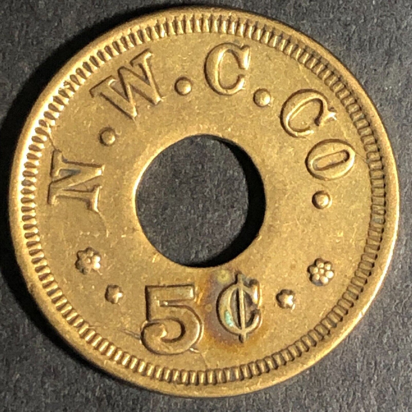 N.W.C. Co. (Seattle - Northwestern Candy Co.) - Brass 5c Trade Token 21mm