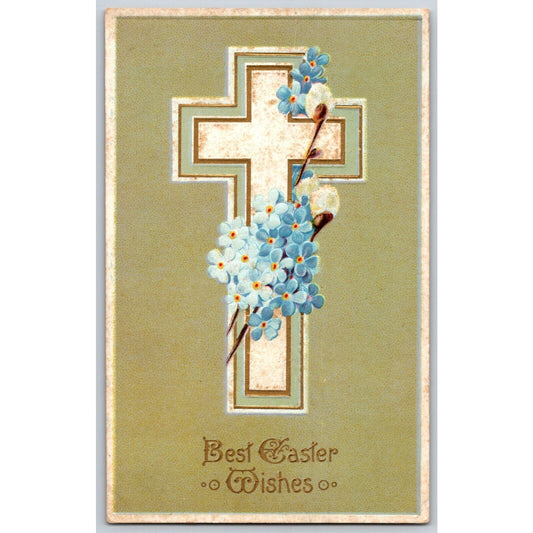 Easter Postcard "Best Easter Wishes" Floral Cross Gilt Emb. NP c1915