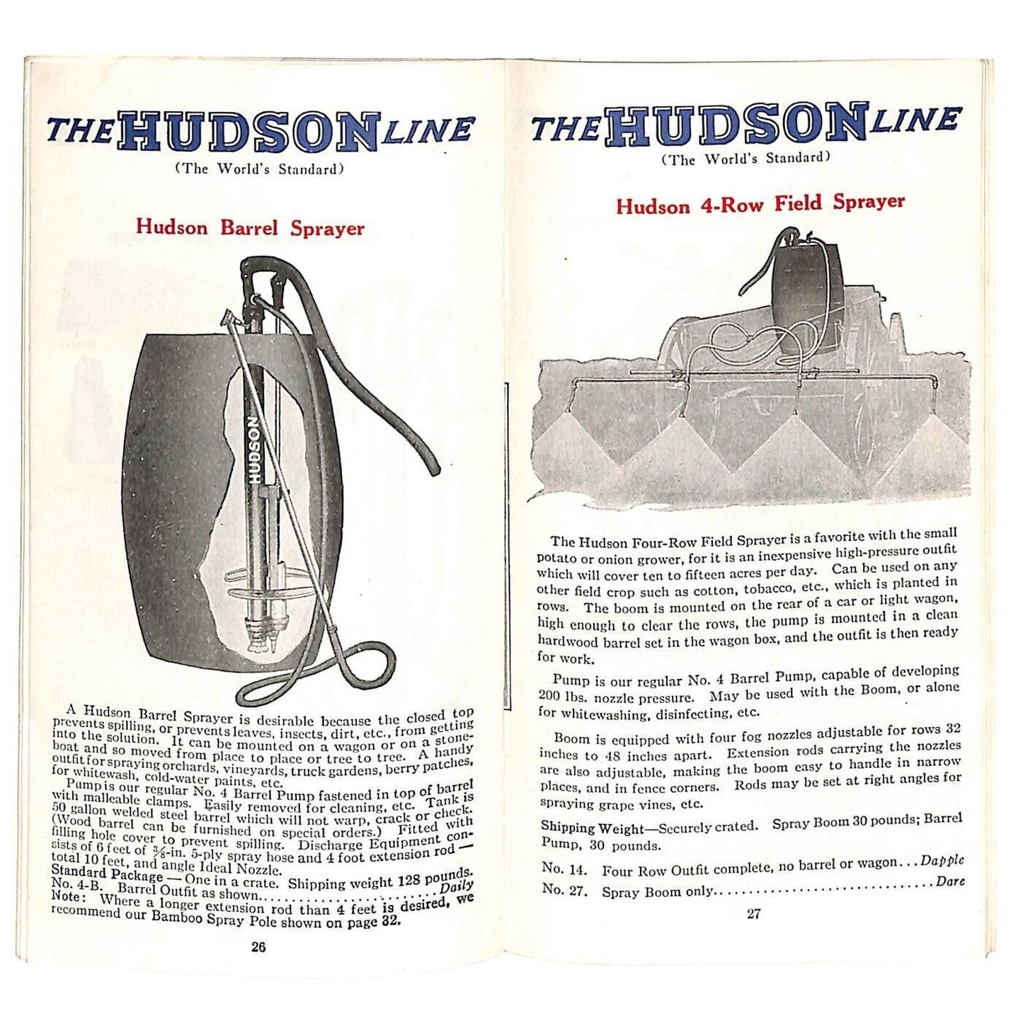 Hudson Sprayers Catalog Booklet 1926 44pp Illustrations Prices Part Nos. Scarce