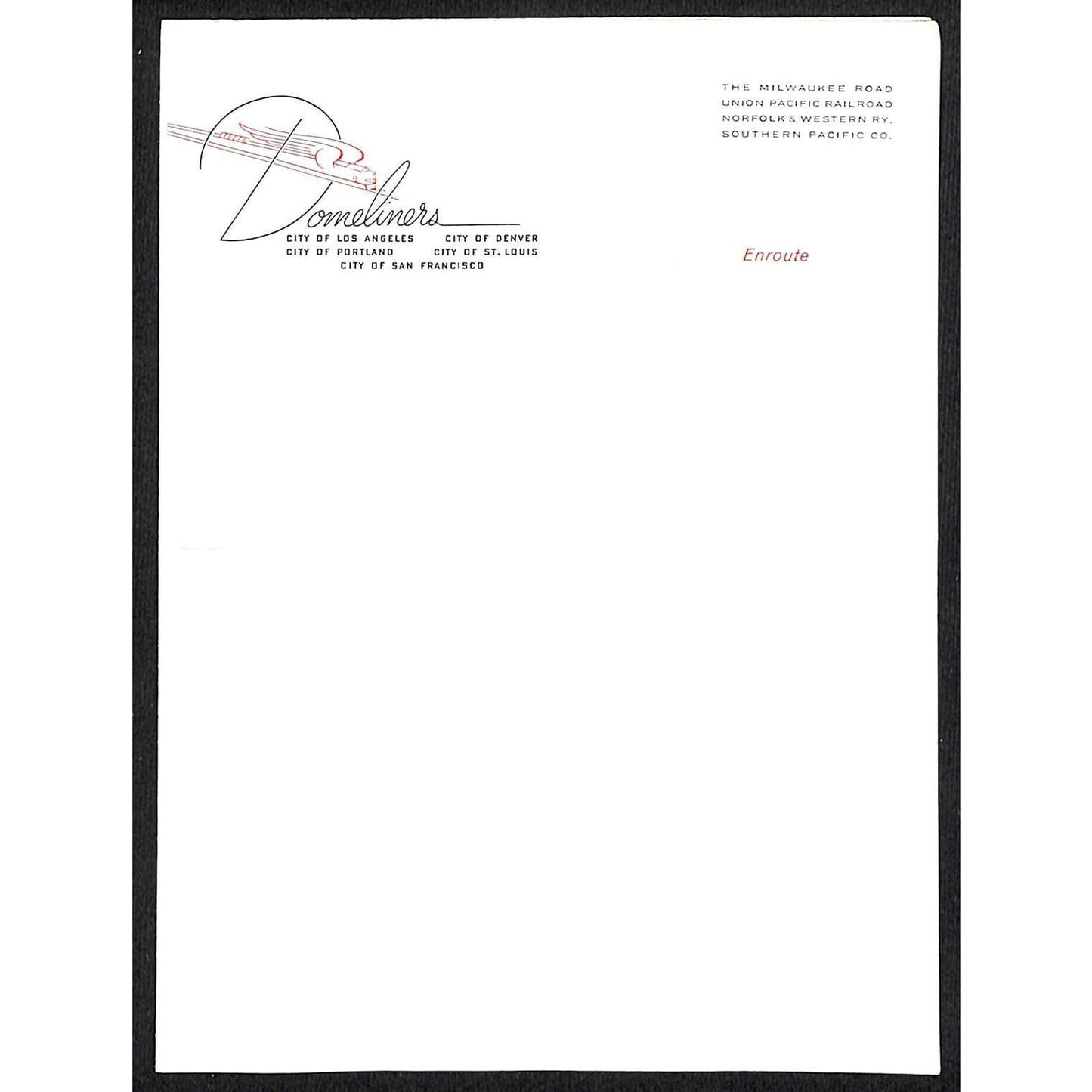 Domeliner Several Cities and Railroad Companies Unused Stationary Sheet